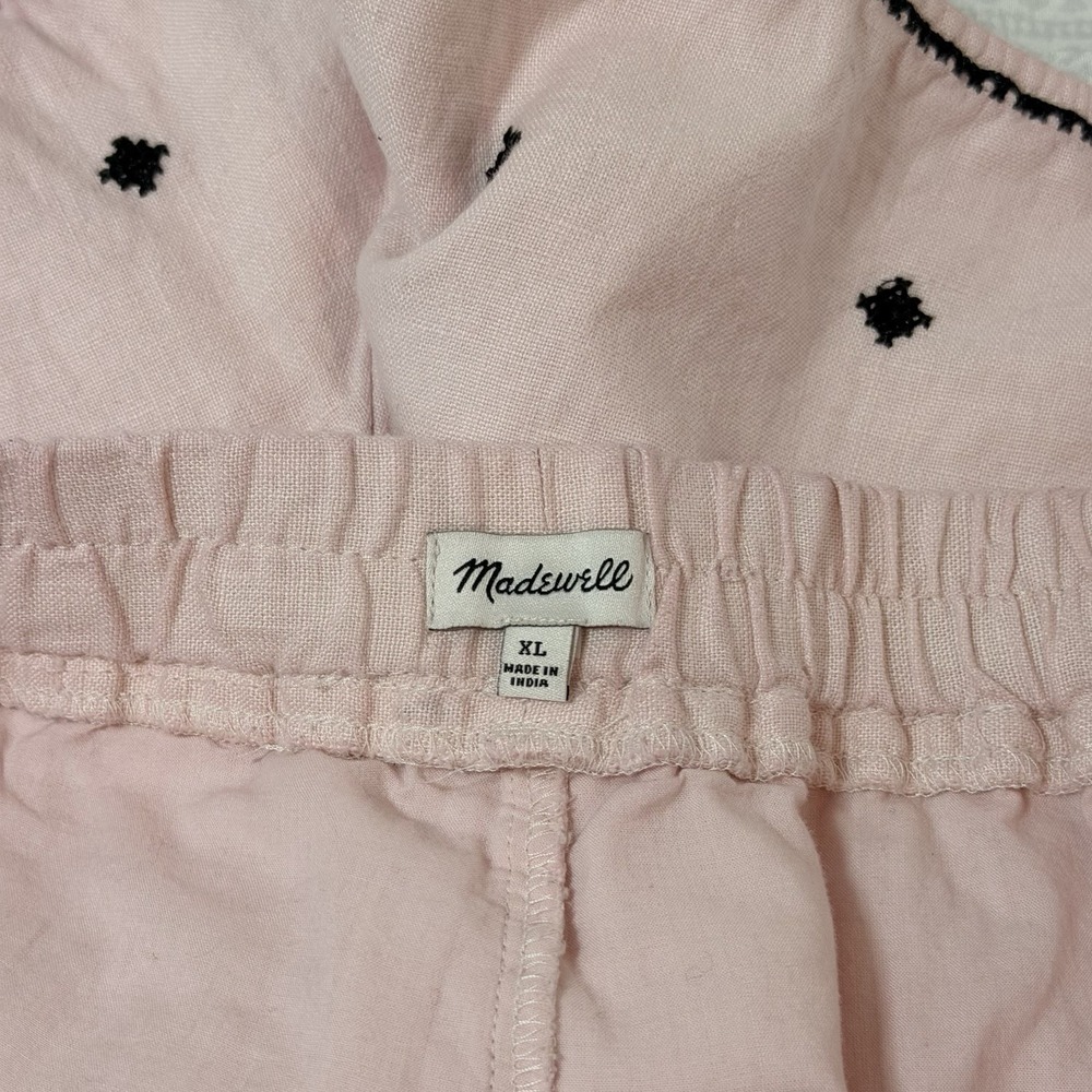 Madewell Pink Linen Pull On Shorts Embroidered Detail Lined Sz XL - Picture 6 of 7